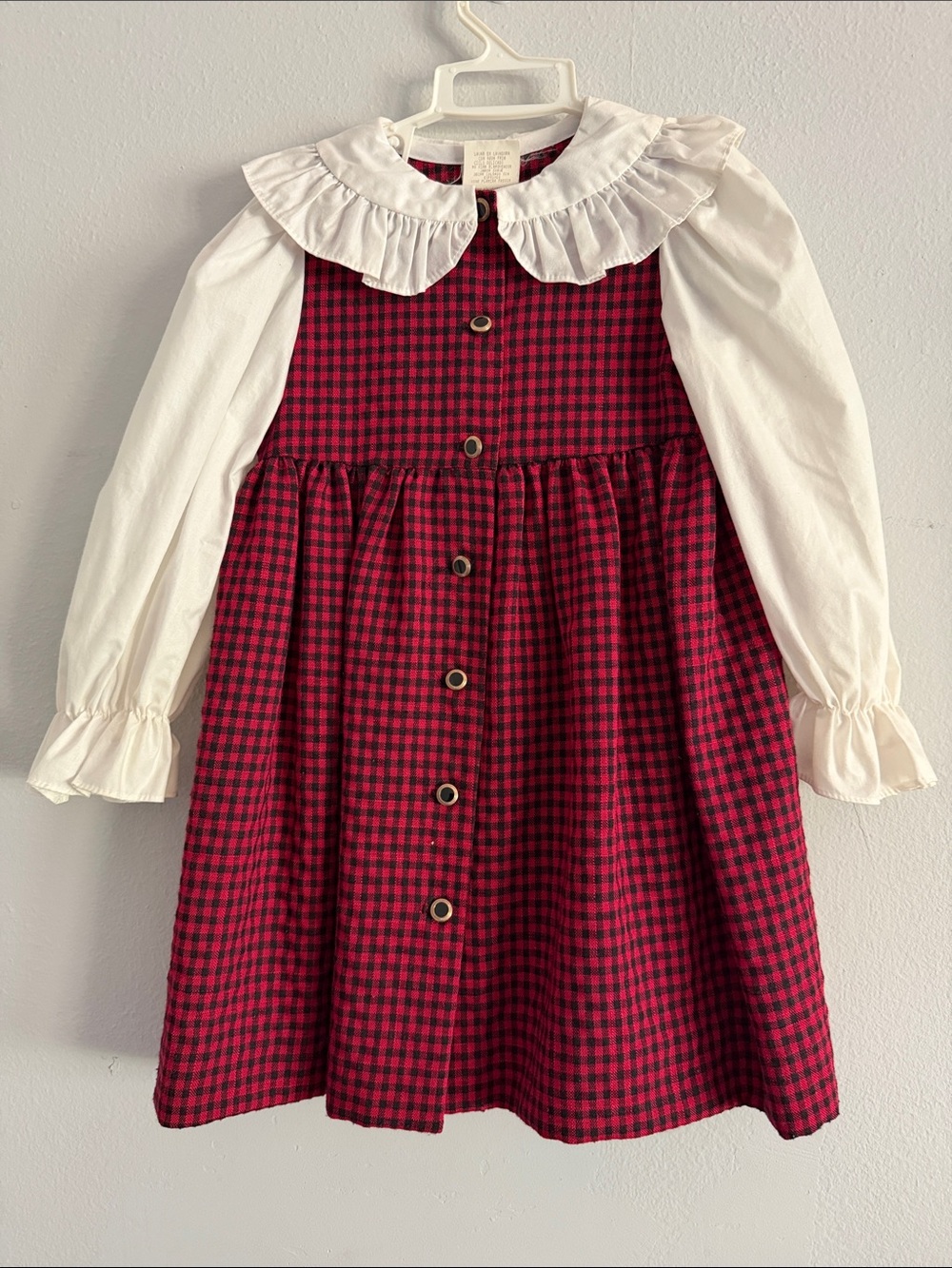 Ruth of Carolina Vintage Girls Red Gingham Faux Dress Size 4